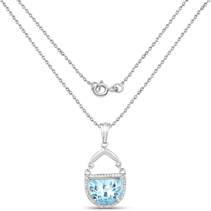 4.08 Carat Genuine Swiss Blue Topaz & White Topaz .925 Sterling Silver Pendant