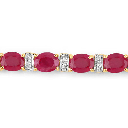 7.76 Carat Genuine Ruby and White Diamond 14K Yellow Gold Bracelet