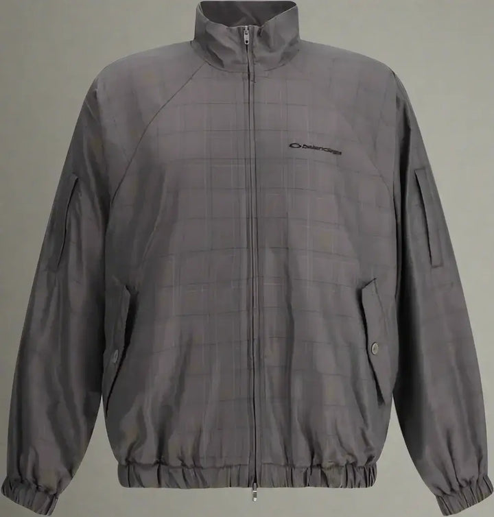 Gray checkered jacket with Columbia logo on a white background