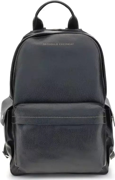 Black leather backpack on a white background