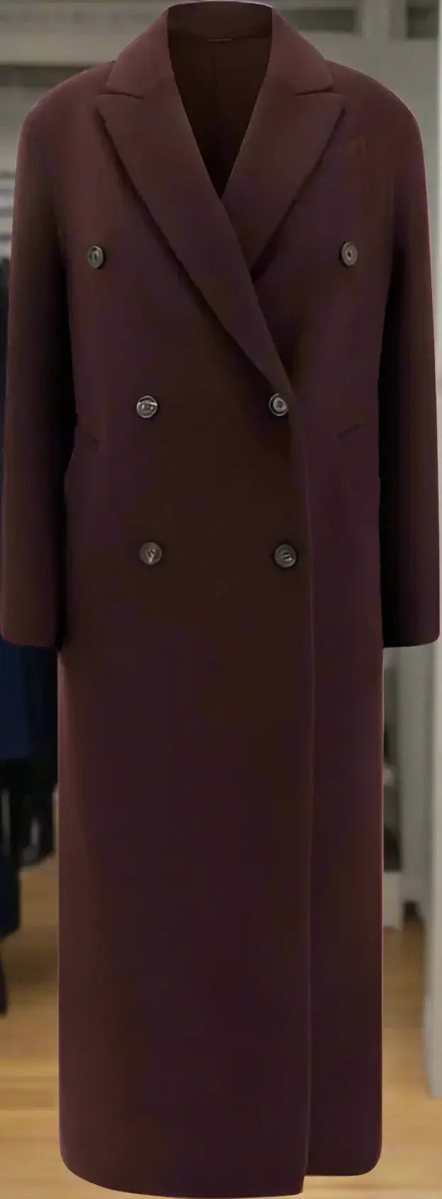 Long dark brown coat on a white background