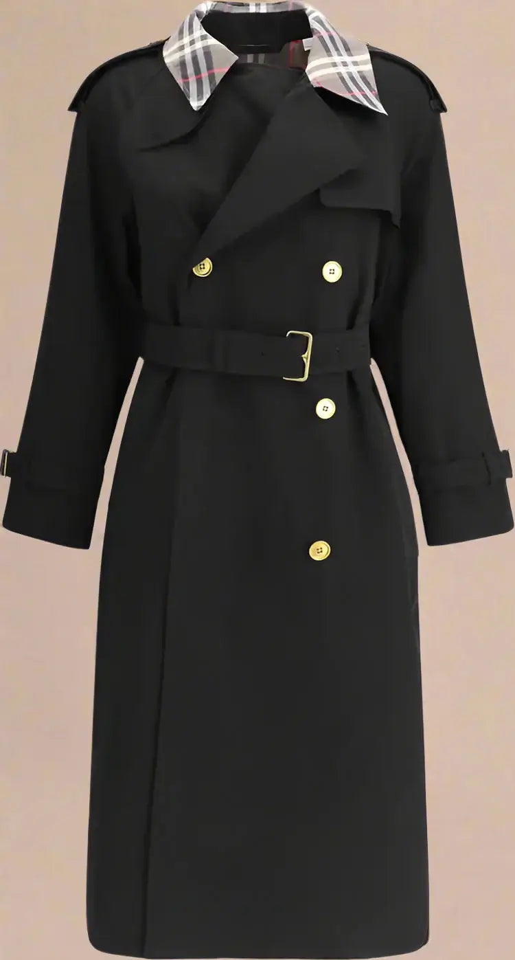 BURBERRY women's black Castleford long Trench Coat with Check collar