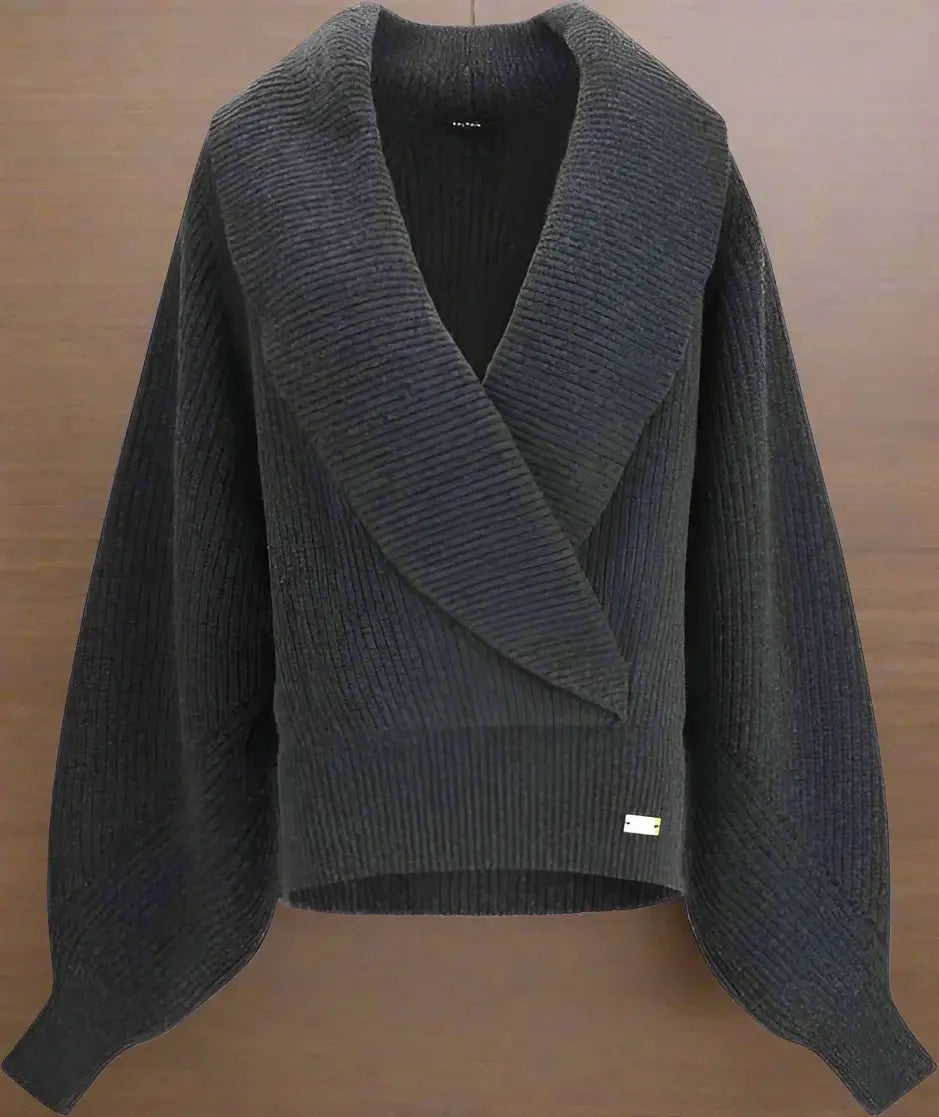 Gray knitted sweater with a V-neck on a white background