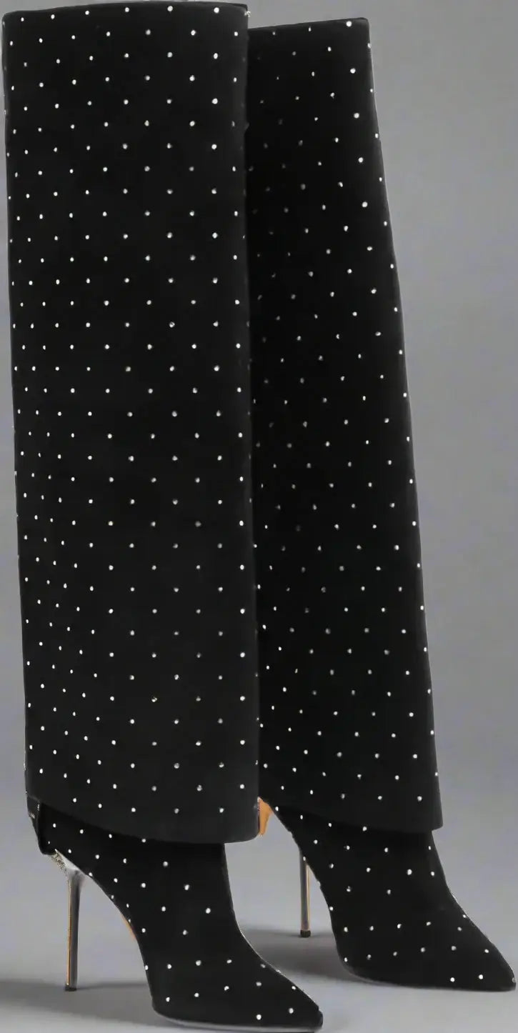 BALMAIN black Suede ARIEL Boots with Rhinestoned Detail