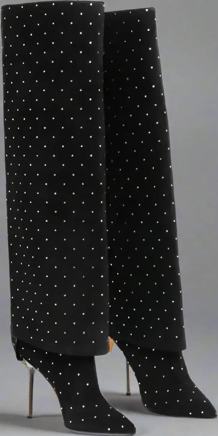 BALMAIN black Suede ARIEL Boots with Rhinestoned Detail