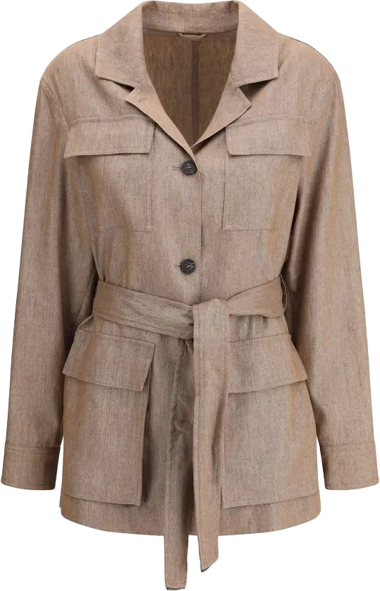 Beige belted jacket with pockets