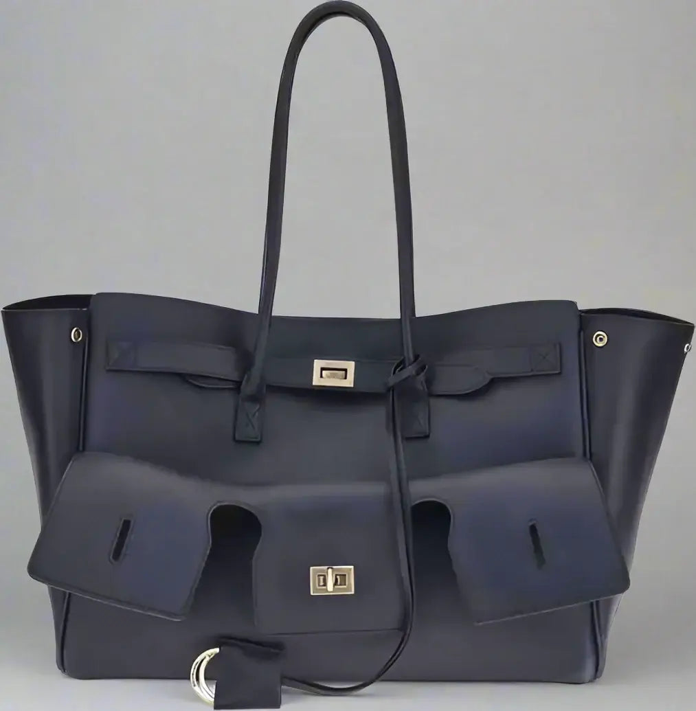 BALENCIAGA women's navy Medium Bel Air leather Shoulder Bag