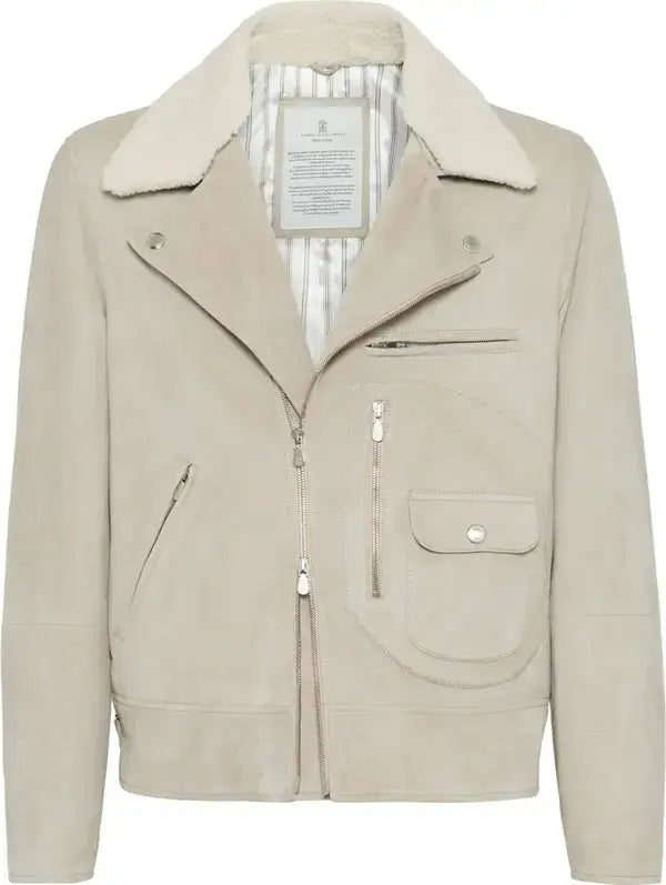Beige jacket with a collar on a white background