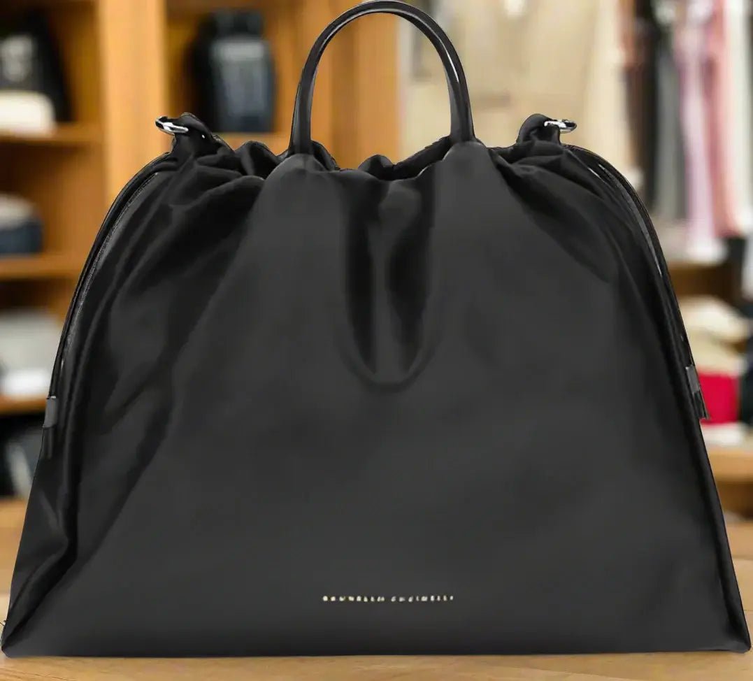 Black drawstring bag with 'Brunello Cucinelli' branding on a white background