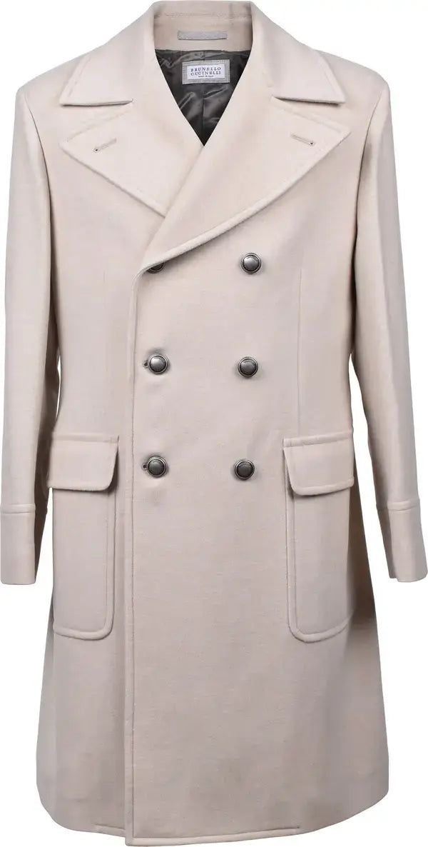 Beige overcoat with double-breasted design on a white background