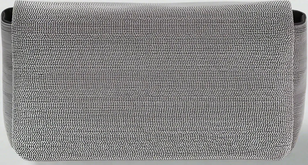 Gray textured clutch bag on a white background