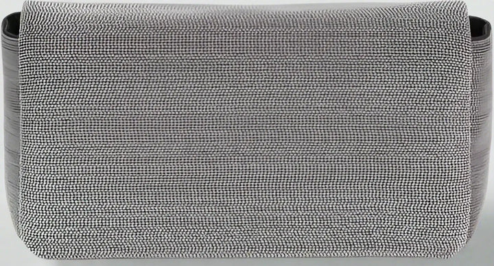 Gray textured clutch bag on a white background