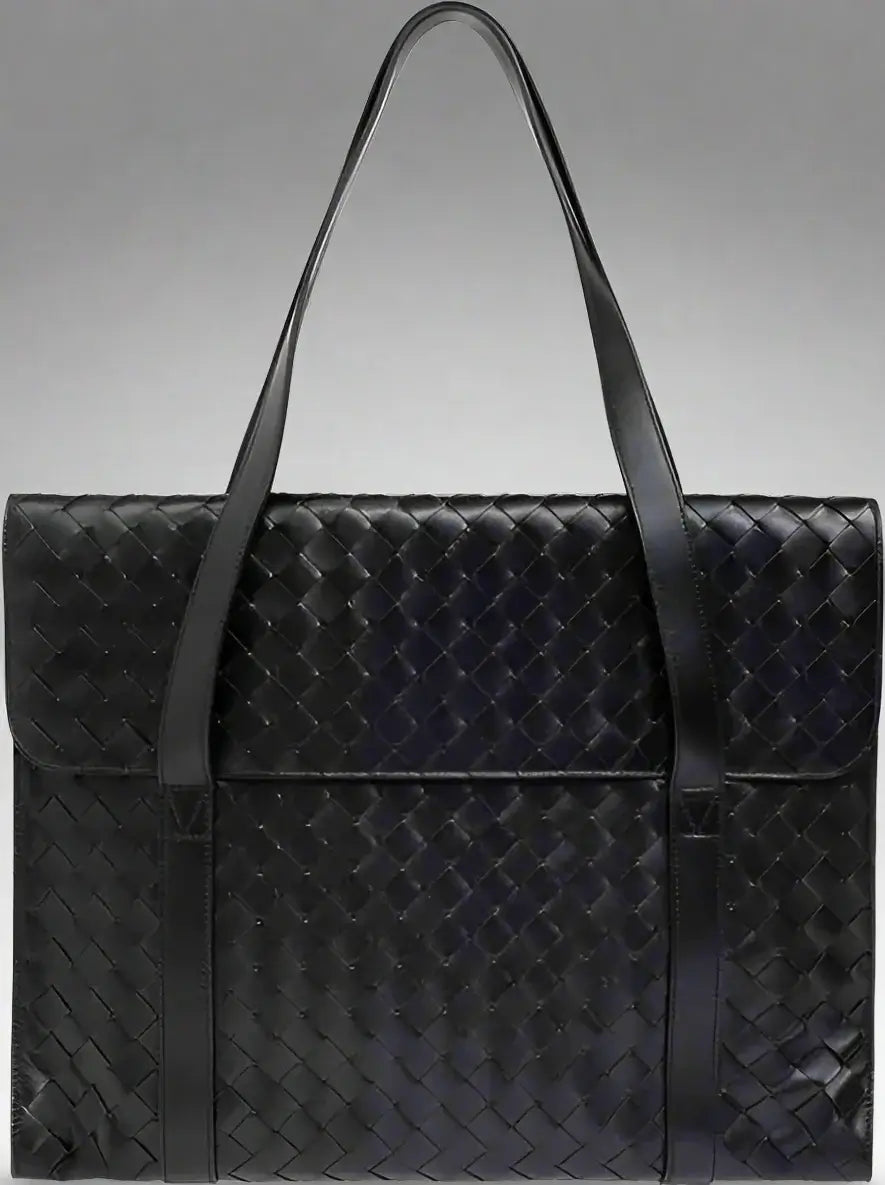 BOTTEGA VENETA men's black Intrecciato Leather Briefcase