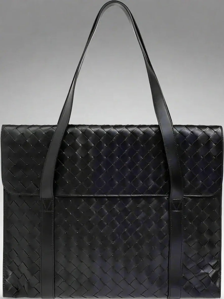 BOTTEGA VENETA men's black Intrecciato Leather Briefcase