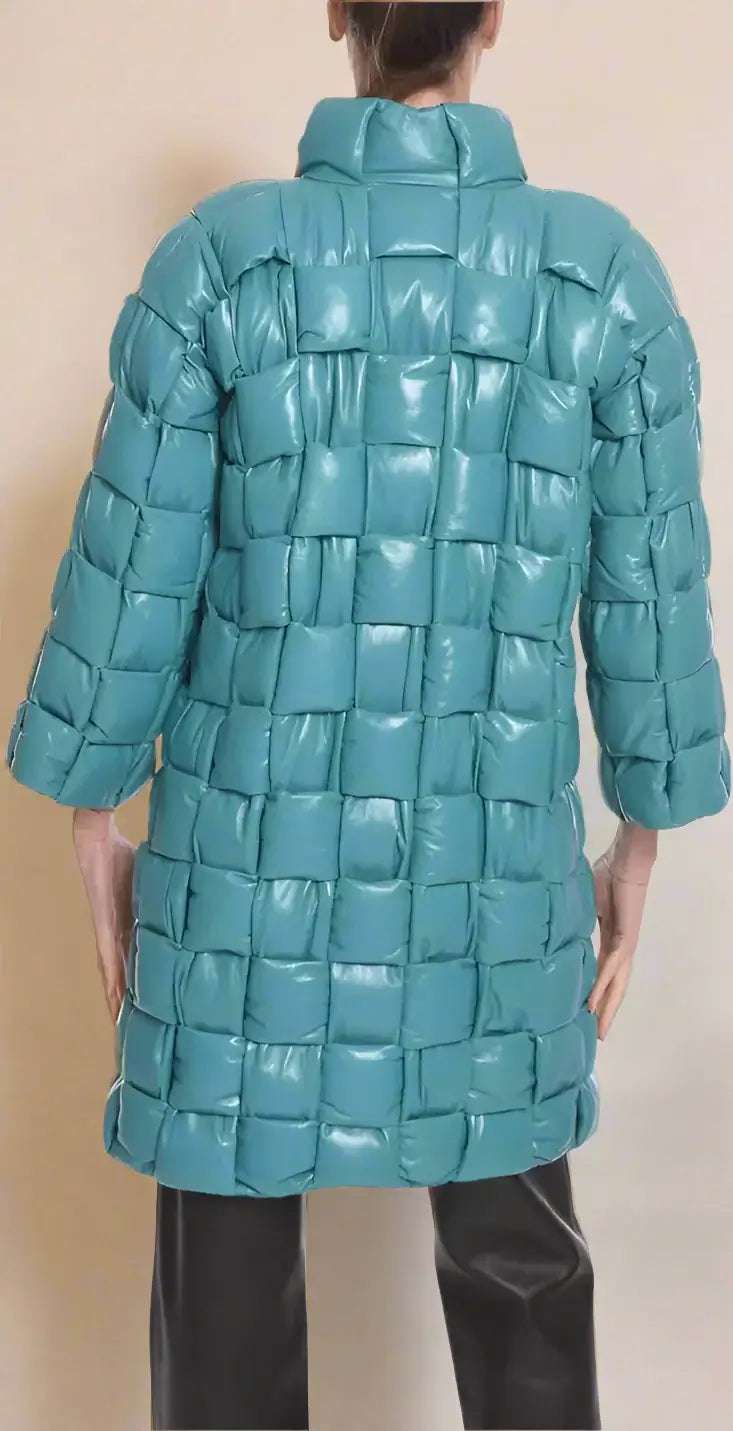 BOTTEGA VENETA light blue Quilted Intreccio leather Coat