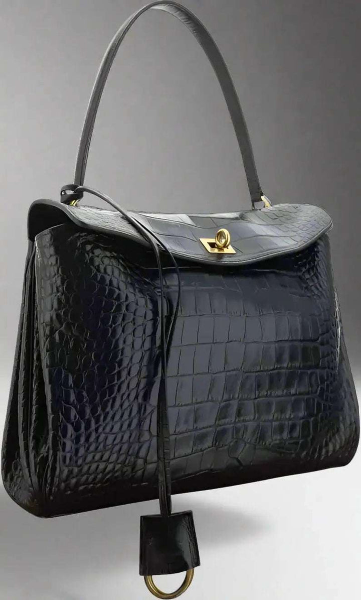 Balenciaga Rodeo black Medium Handbag in Croc-effect embossed leather