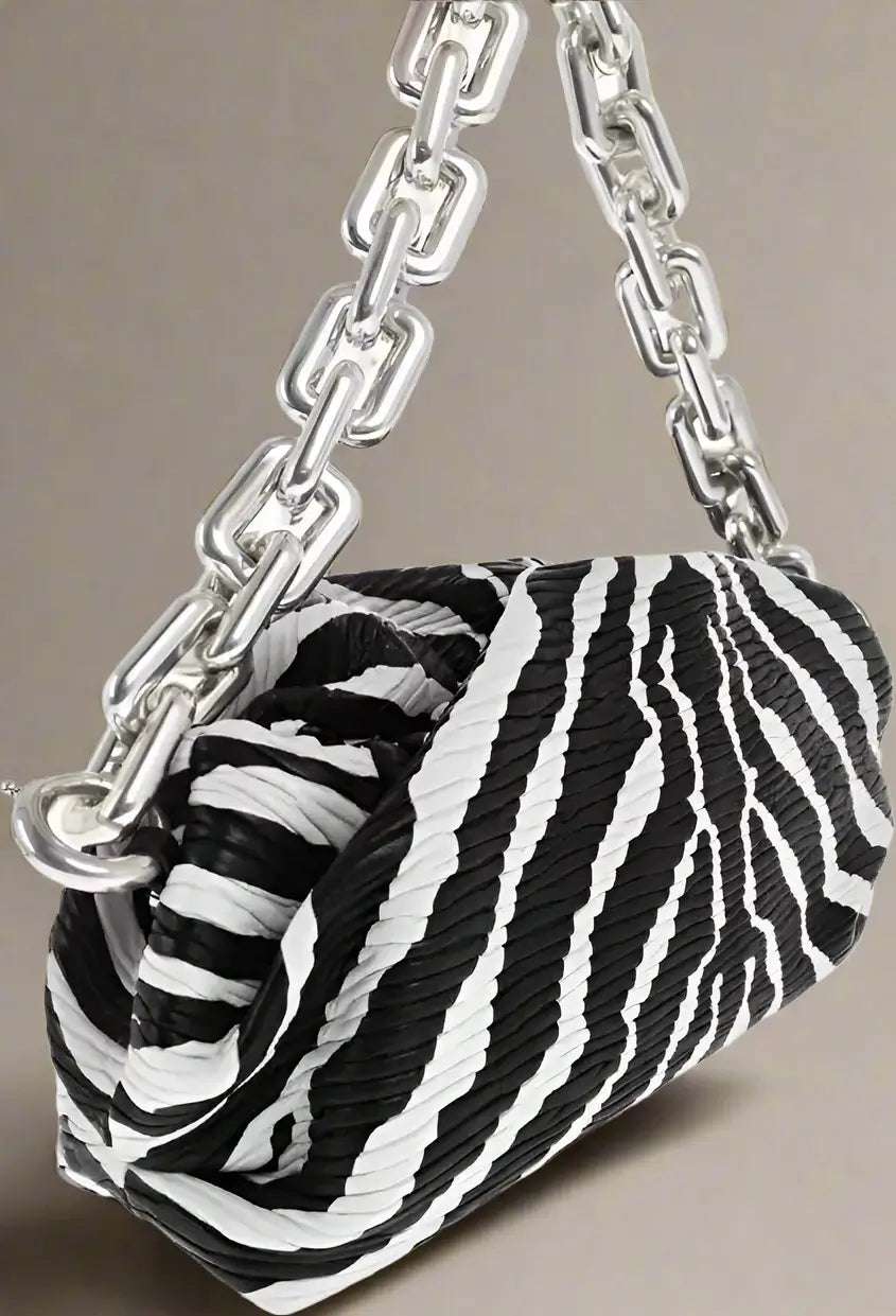 Bottega Veneta Leather THE CHAIN ZEBRA Bag with Magnetic Closure