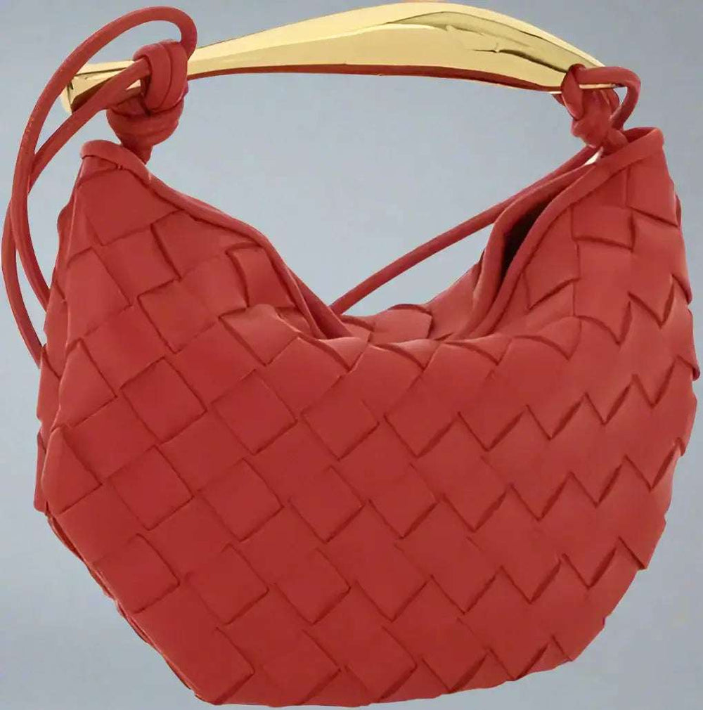BOTTEGA VENETA red Woven Leather MUSE Bag with Brass Handle