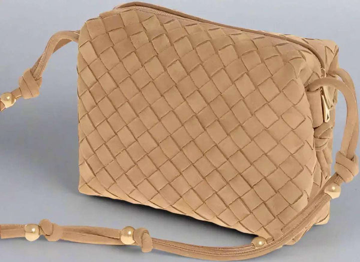 Bottega Veneta brown Woven Suede Crossbody Bag