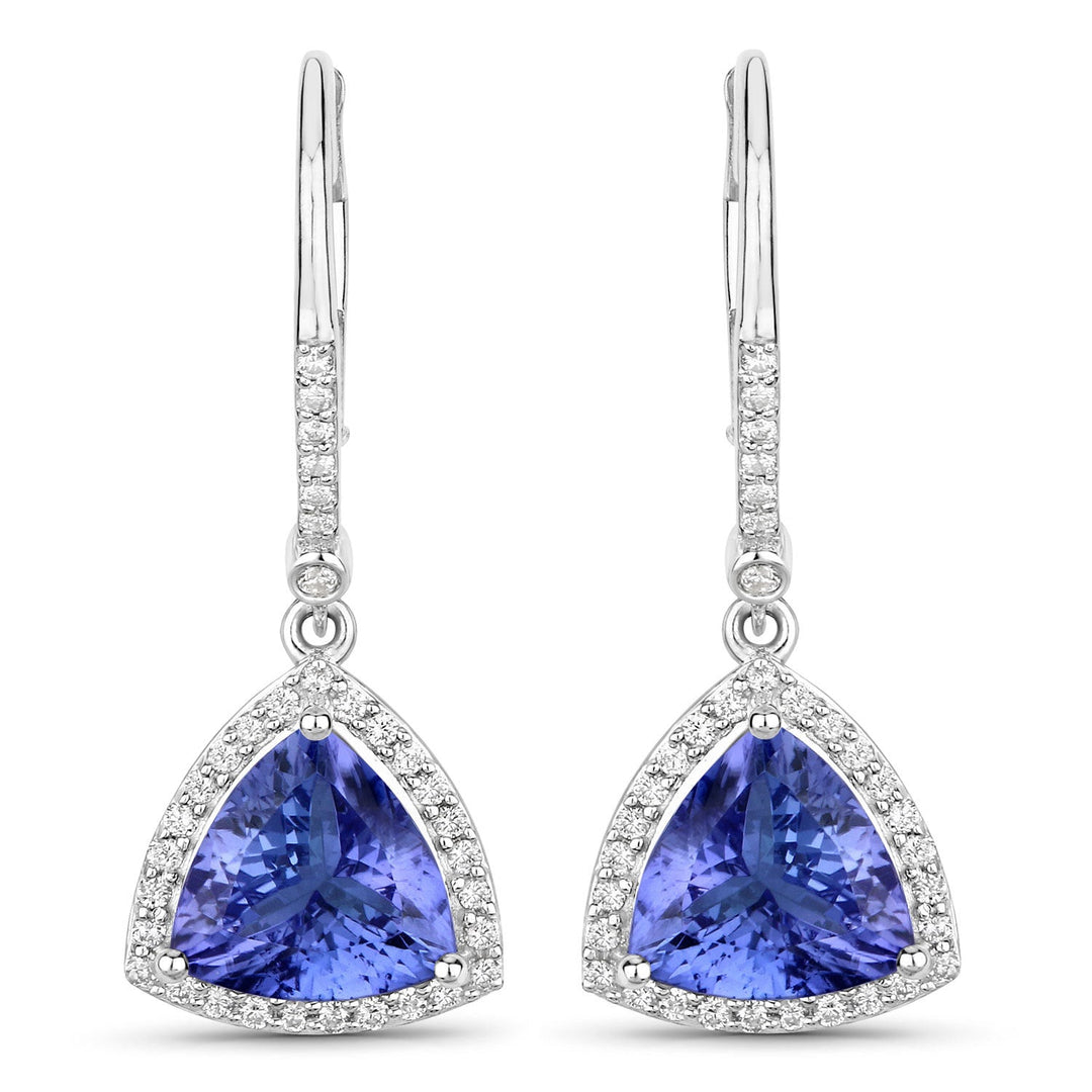 4.61 Carat Genuine Tanzanite and White Diamond 14K White Gold Earrings