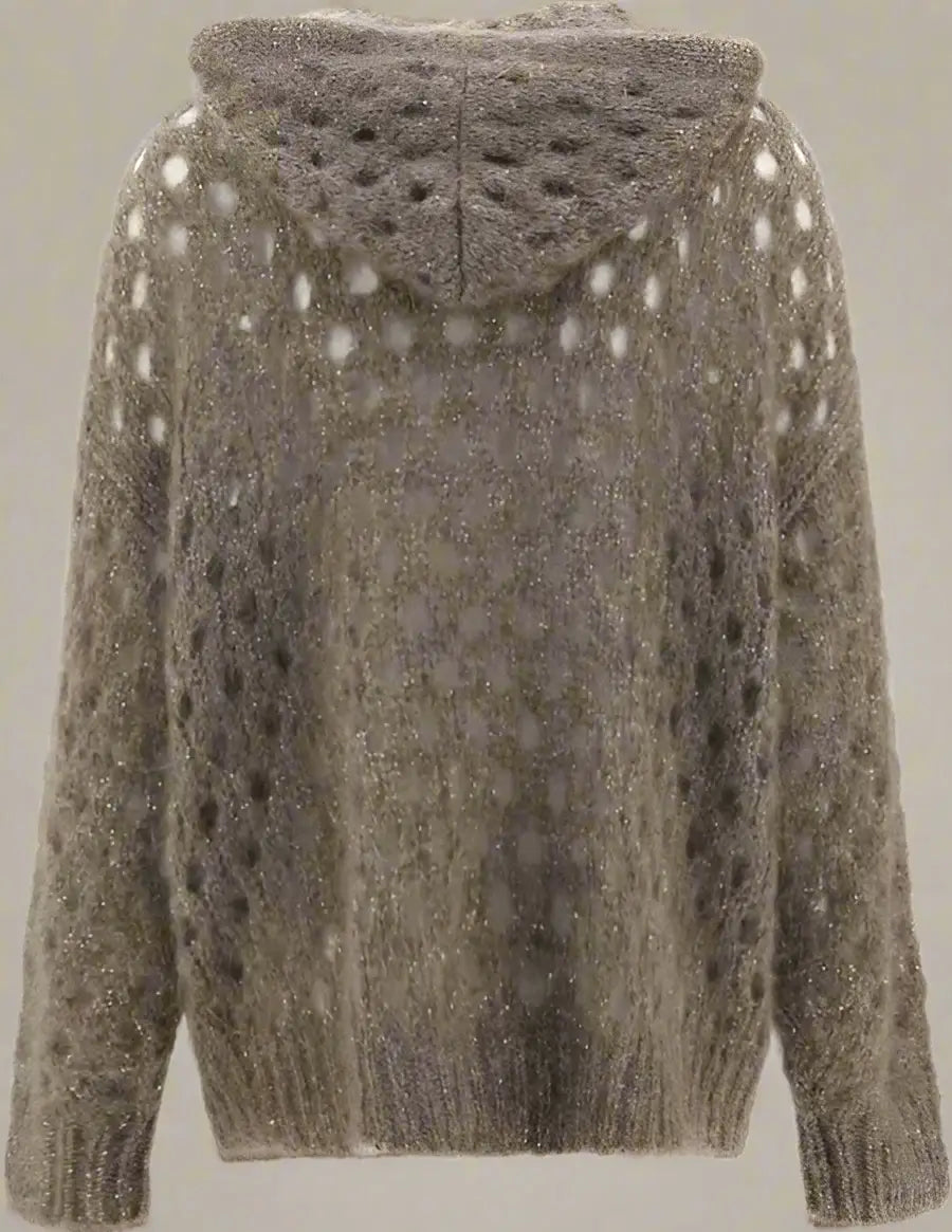 Brown knitted sweater with a textured pattern on a white background