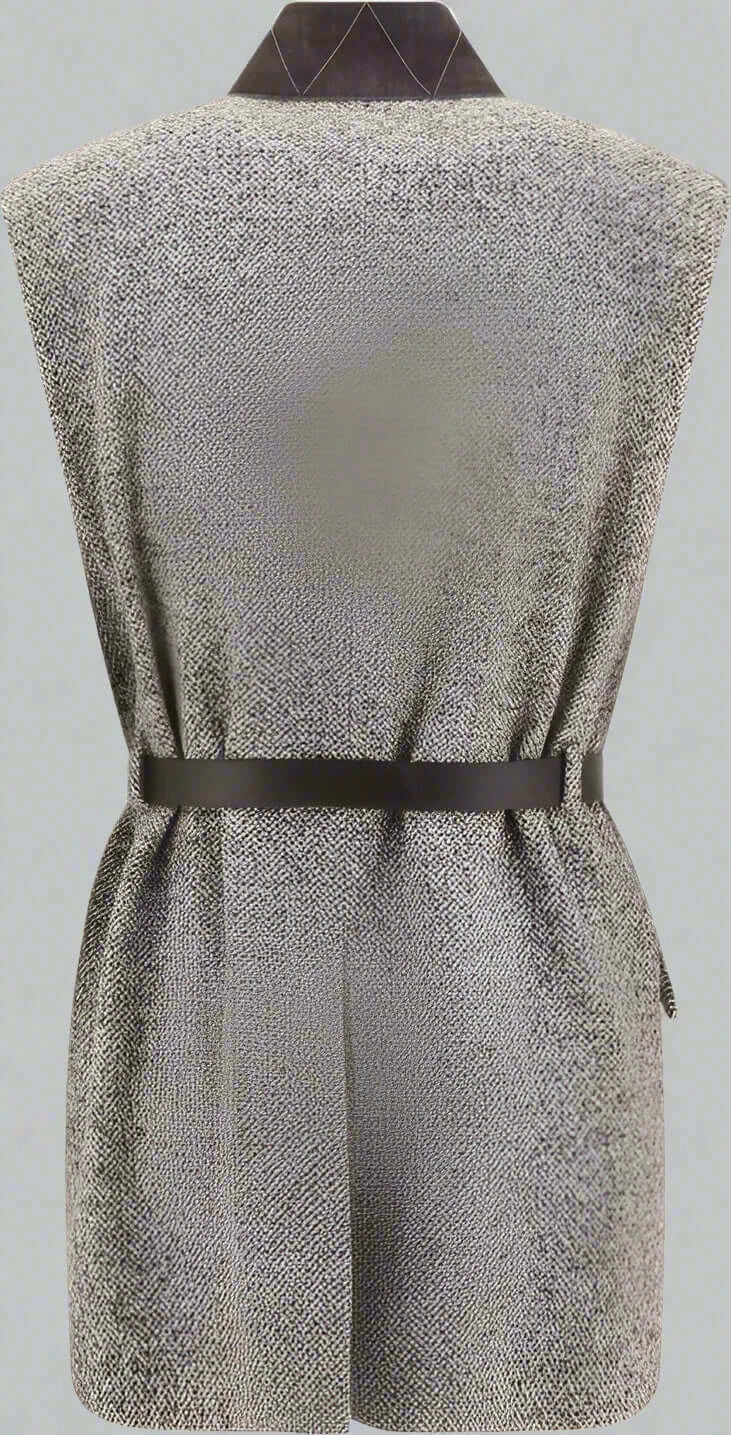 Gray textured romper with a brown belt on a plain background