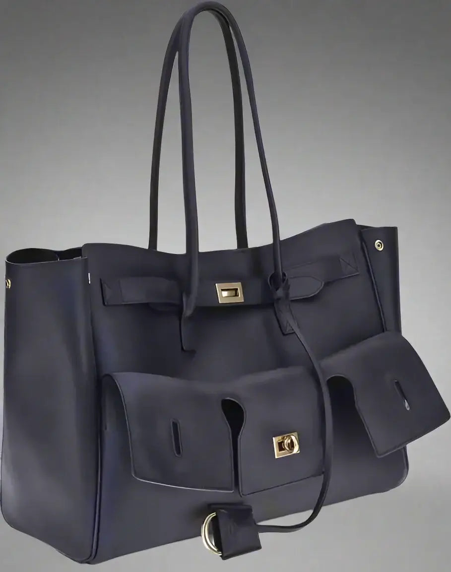 BALENCIAGA women's navy Medium Bel Air leather Shoulder Bag