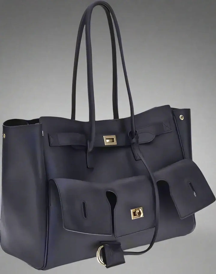 BALENCIAGA women's navy Medium Bel Air leather Shoulder Bag