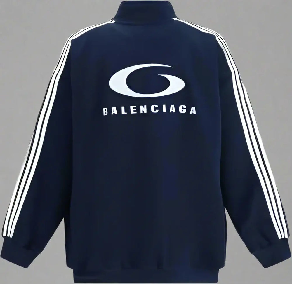 Navy tracksuit with Balenciaga logo on a white background