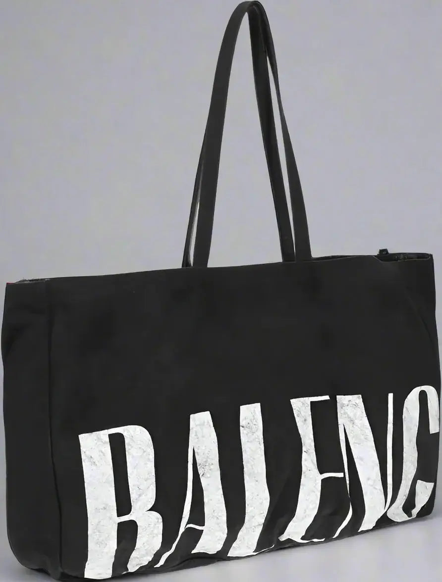 BALENCBALENCIAGA two-handle black Logoed Tote Bag