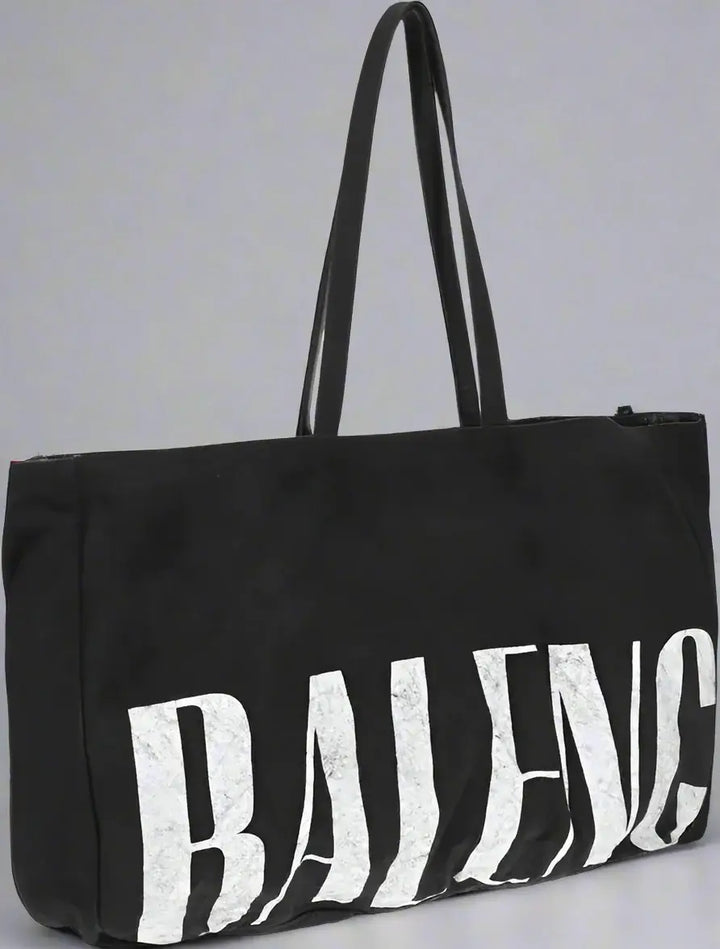 BALENCBALENCIAGA two-handle black Logoed Tote Bag