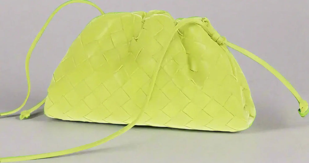 BOTTEGA VENETA lime green Woven Leather MINI POUCH Bag