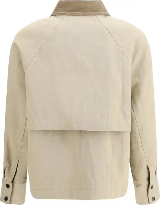 Back view of the Brunello Cucinelli women's Beige Cotton Coat showcasing its luxurious design and functionality.