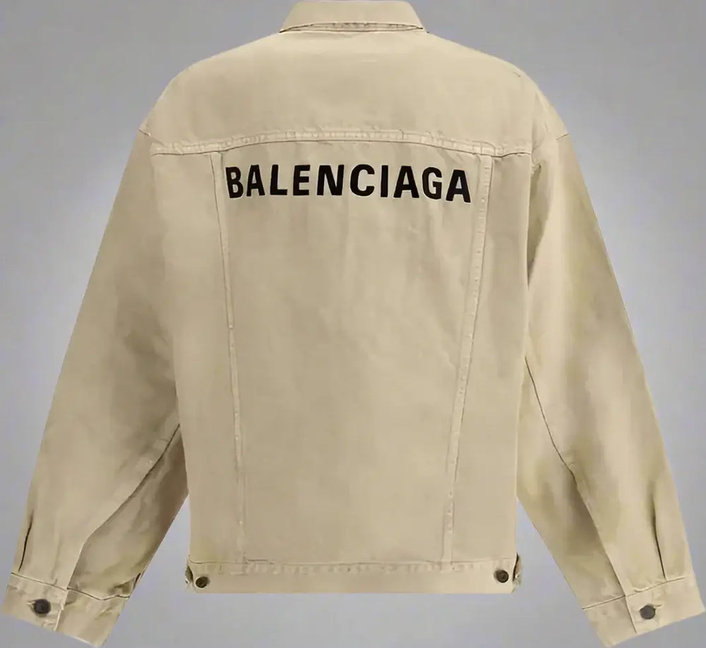 Beige jacket with 'BALENCIAGA' branding on a white background