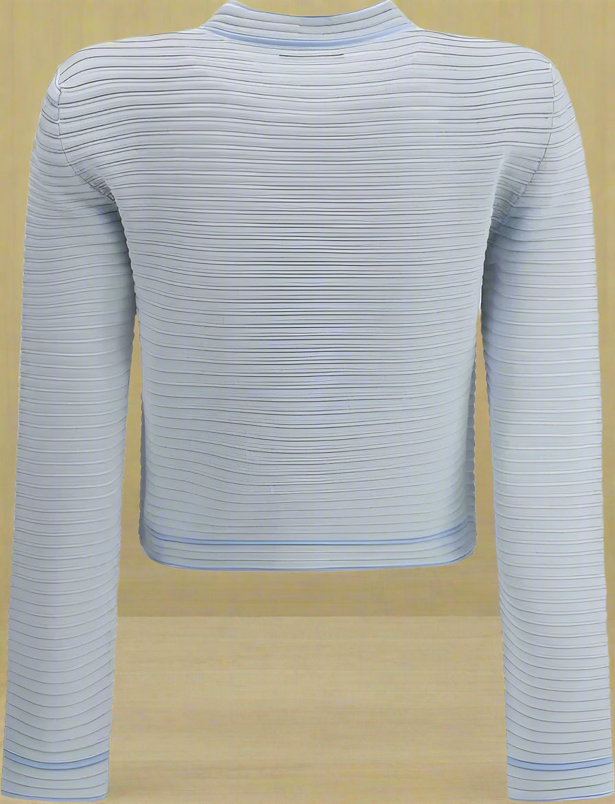 Light blue ribbed sweater on a white background