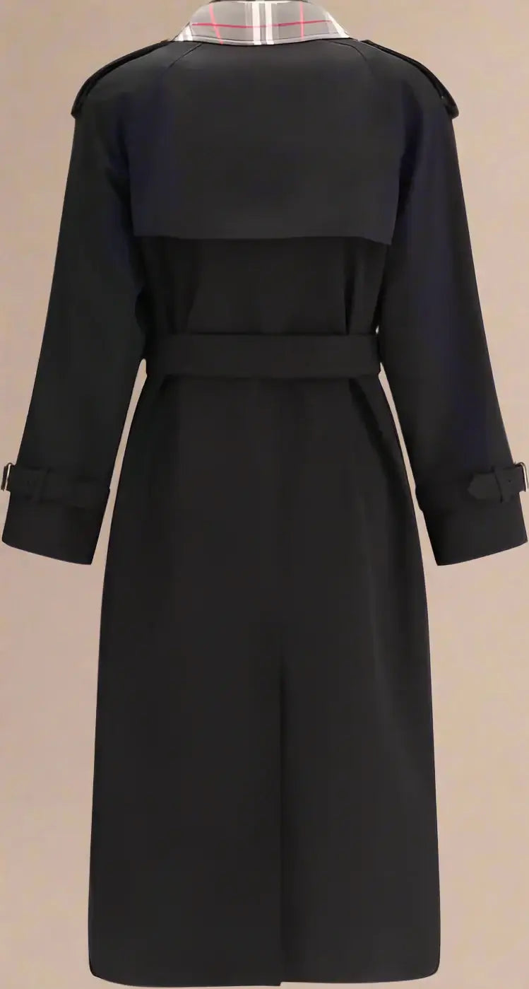 BURBERRY women's black Castleford long Trench Coat with Check collar