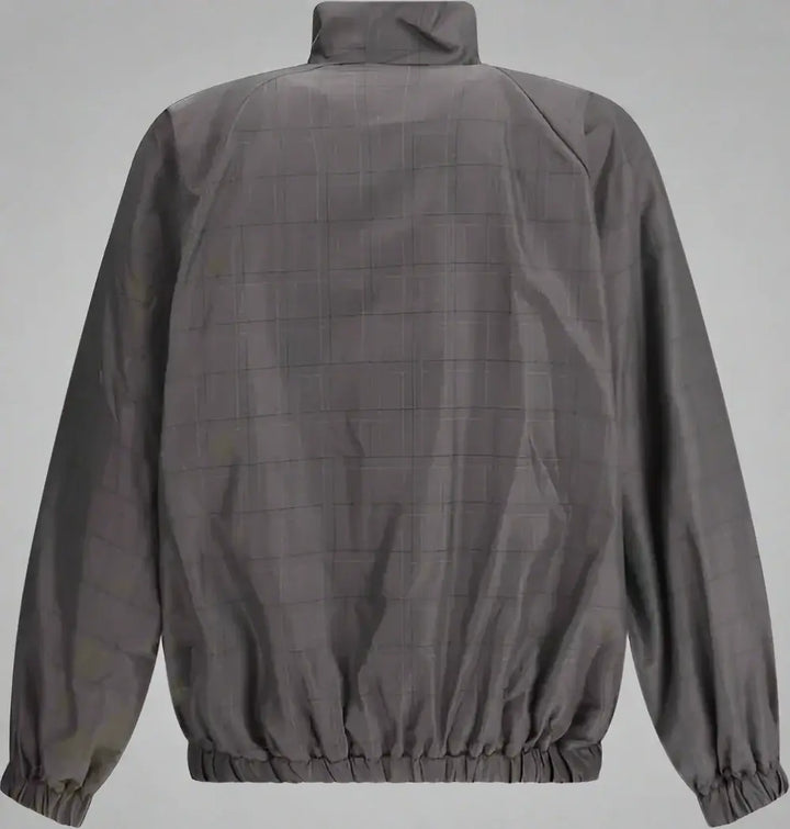brown and blue jacket rear view