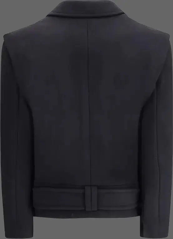 Black jacket with a belt on a white background