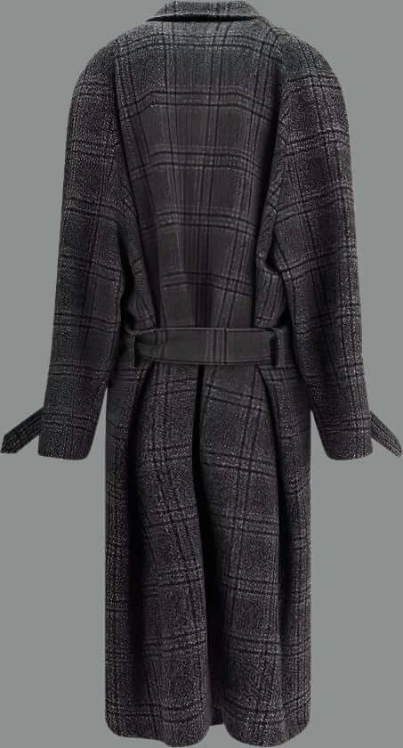Balenciaga women's belted Wool Check long Coat