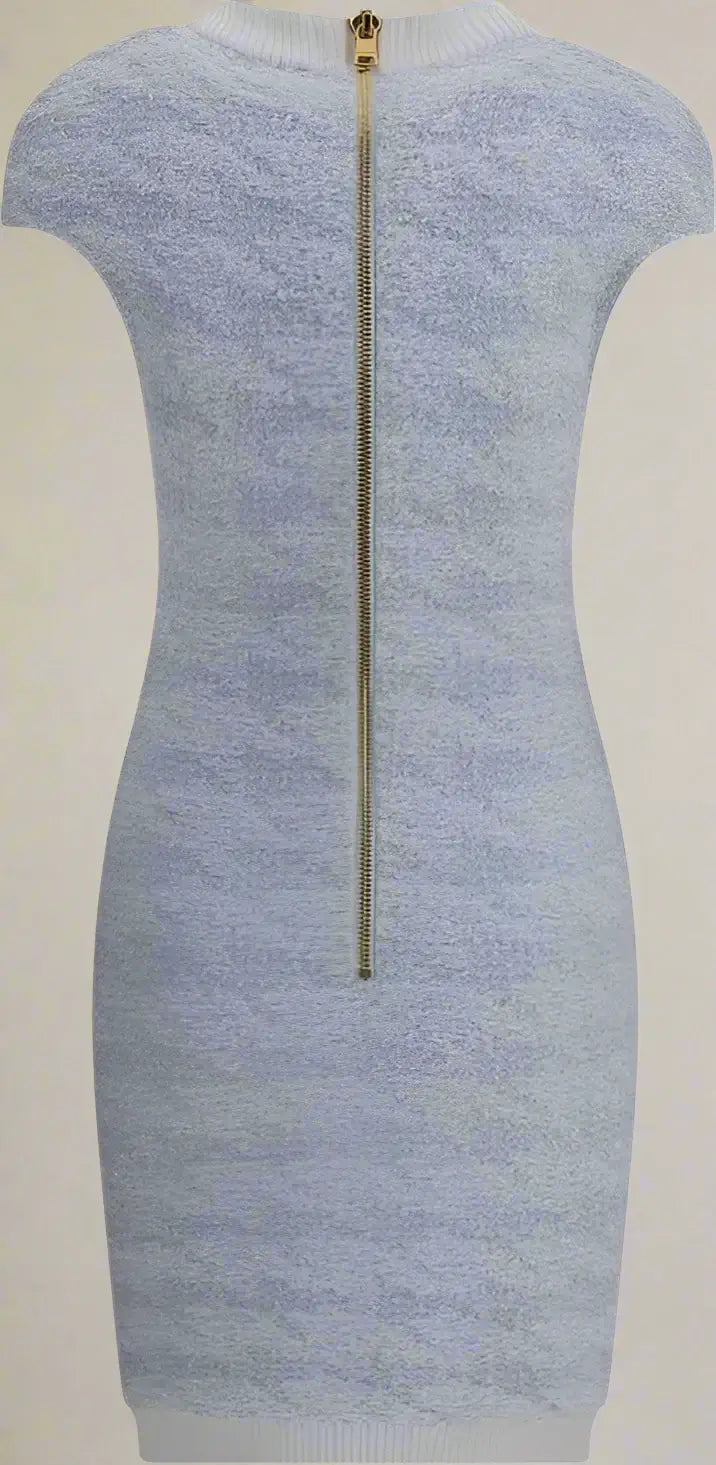 BALMAIN Stretch midi light blue & white Dress