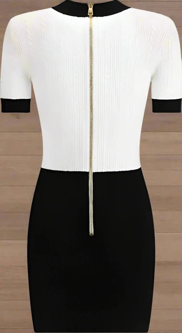 BALMAIN black/white Braided pattern midi Dress button up