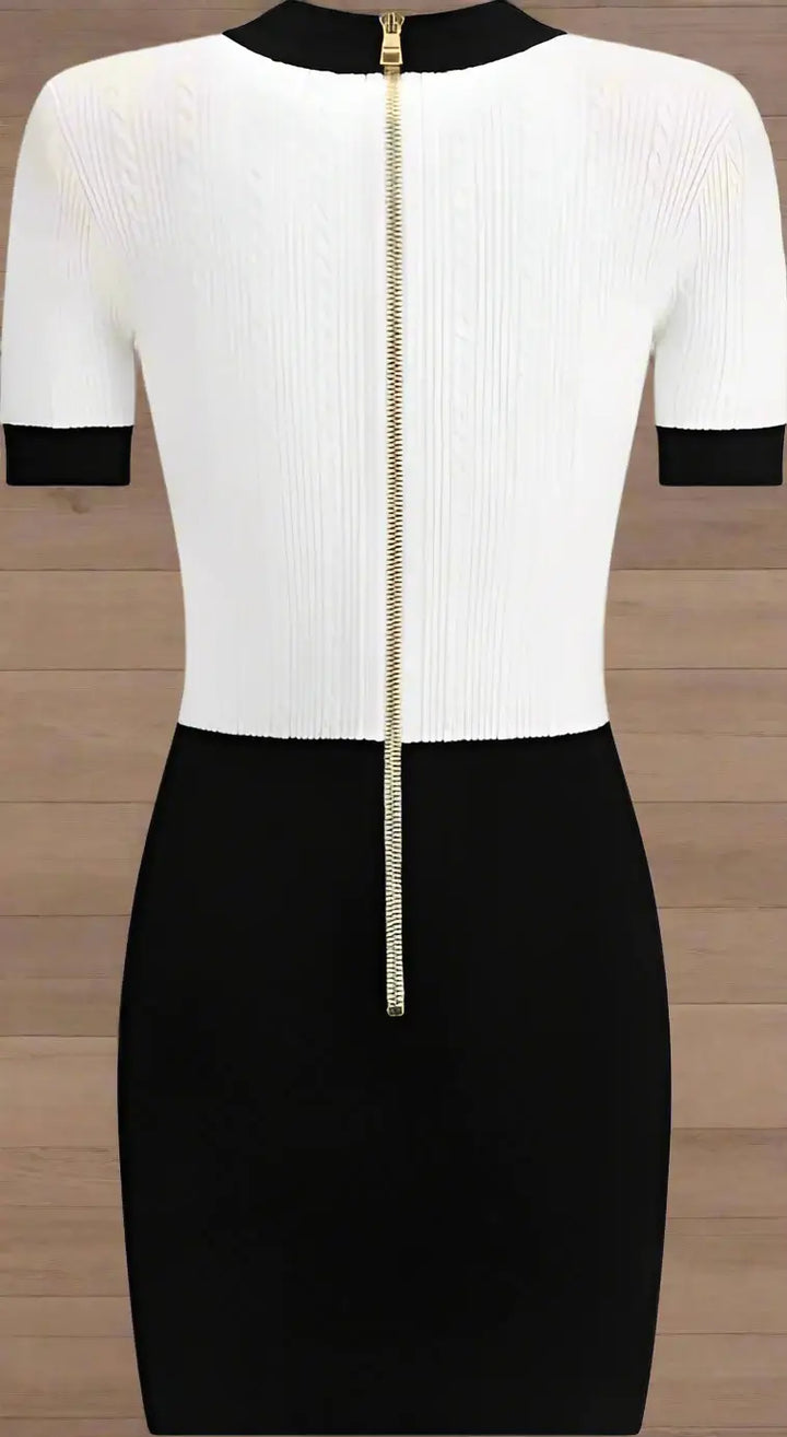 BALMAIN black/white Braided pattern midi Dress button up