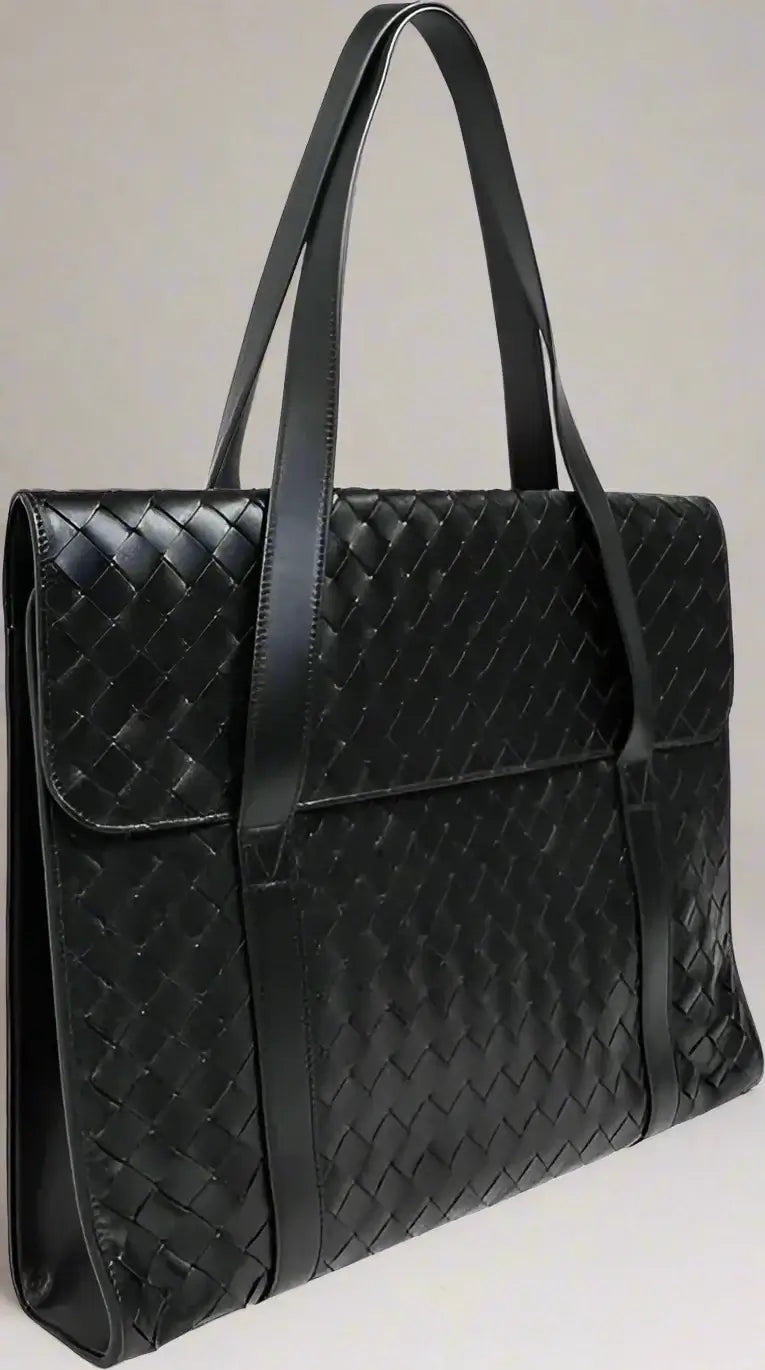 BOTTEGA VENETA men's black Intrecciato Leather Briefcase