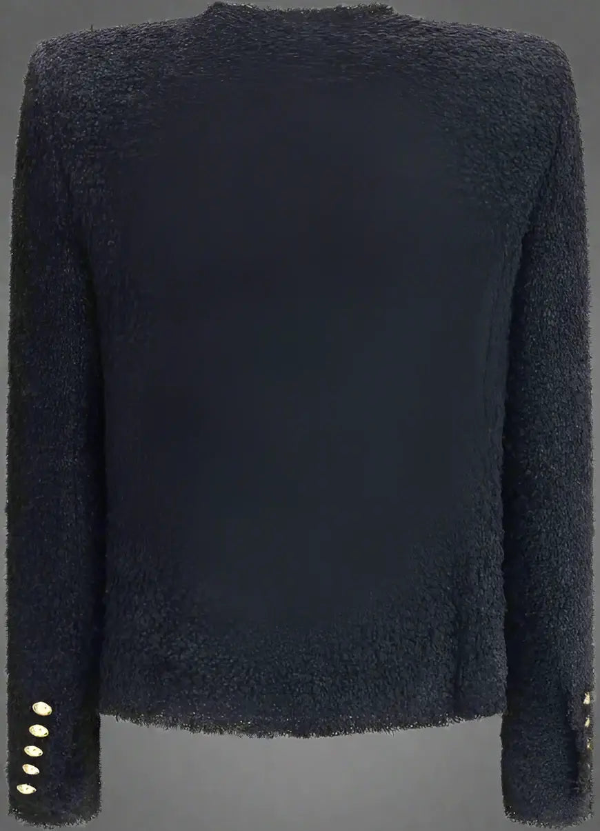 BALMAIN women's black Tweed Spencer button up Jacket