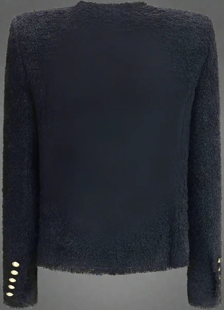 BALMAIN women's black Tweed Spencer button up Jacket