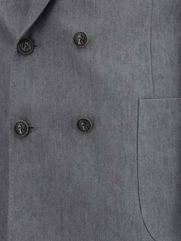 Brunello Cucinelli grey button up monochrome Linen Suit