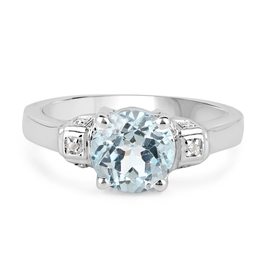 2.28 Carat Genuine Blue Topaz and White Topaz .925 Sterling Silver Ring