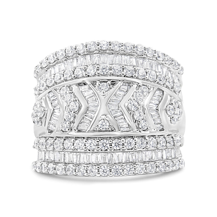 .925 Sterling Silver 2.0 Cttw Diamond Edge Multi-Row Ring Band ( J-K Color, I3 Clarity) - Ring Size 7