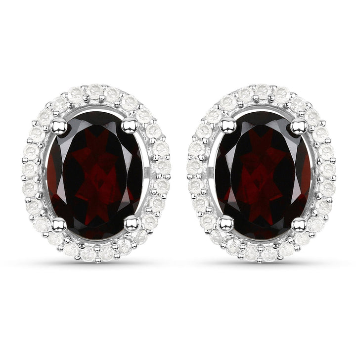 2.77 Carat Genuine Garnet and White Diamond .925 Sterling Silver Earrings