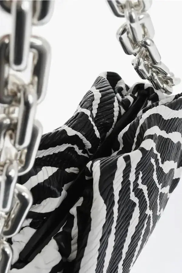 Bottega Veneta Leather THE CHAIN ZEBRA Bag with Magnetic Closure